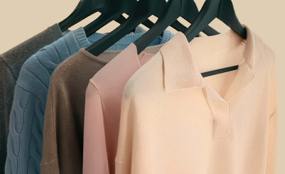Cashmere sweaters on a rack